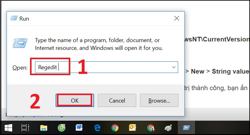  Windows + R > nhập Regedit và Enter.